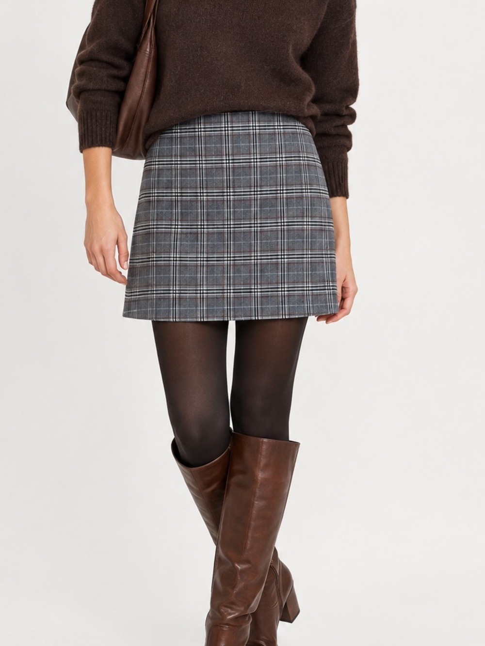 Navy Blue Plaid RW&CO. Suiting Mini Skirt Fall Preppy Grey and Blue Size 10